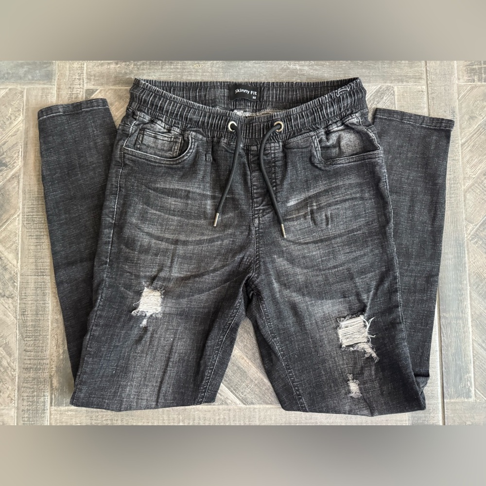 Men’s Skinny Stretch Pull On Cotton Jean Look Pants | Size 32